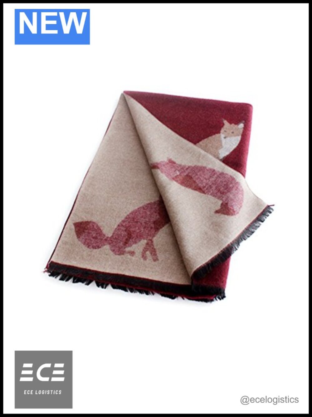 Long Pashmina Scarf Fringe Cartoon Fox Cashmere Feel Winter Wrap